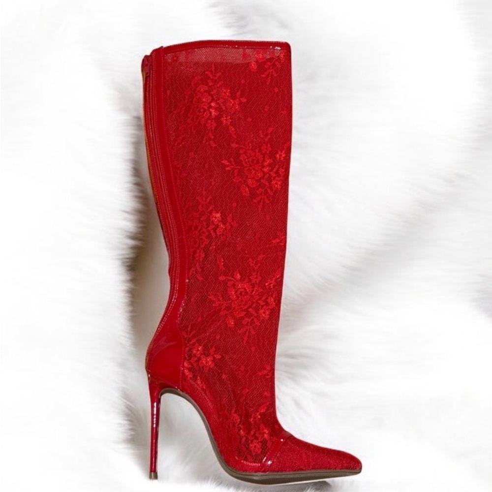 Elegant Red Lace Stiletto Boots